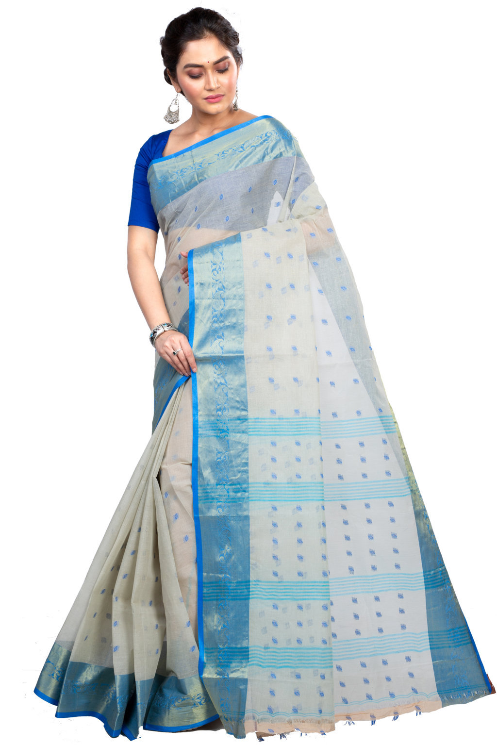 Off-White Pure Cotton Churi_Par Tant Saree (863)